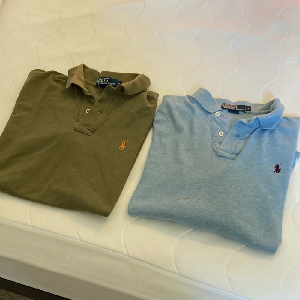 Two Ralph Lauren polos thrifted and stained